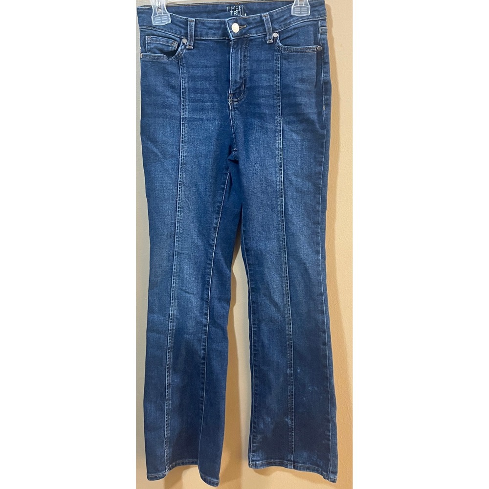 Time and Tru Womens High Rise Flare Jeans Dark Wash Front Seam Denim Size 4